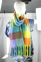 Cozy, Thick Rainbow-Colored Plaid Designed Fringed Edge 100% Acrylic Fashion Scarf