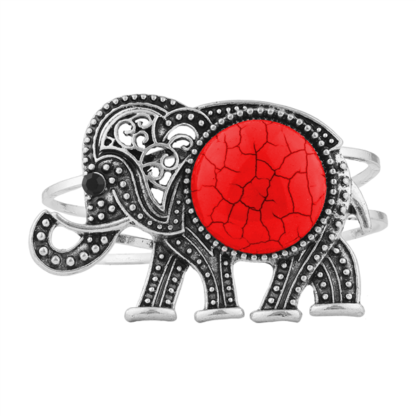 Red Boho Tribal Elephant Bangle Bracelet