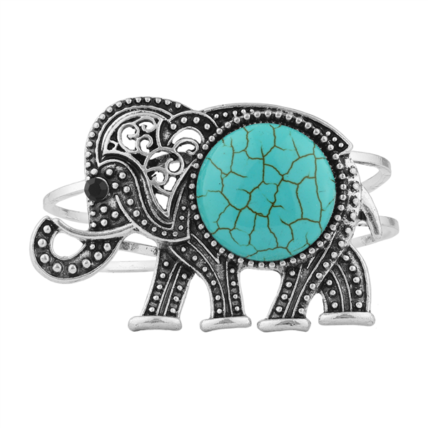 Turquoise Boho Tribal Elephant Bangle Bracelet