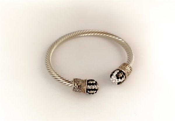 Elegant & Stylish Diamond & Topaz Crystal & Silver Toned Cable Open Cuff Bangle