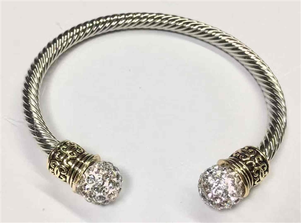 Elegant & Stylish Diamond Crystal & Silver Toned Cable Open Cuff Bangle