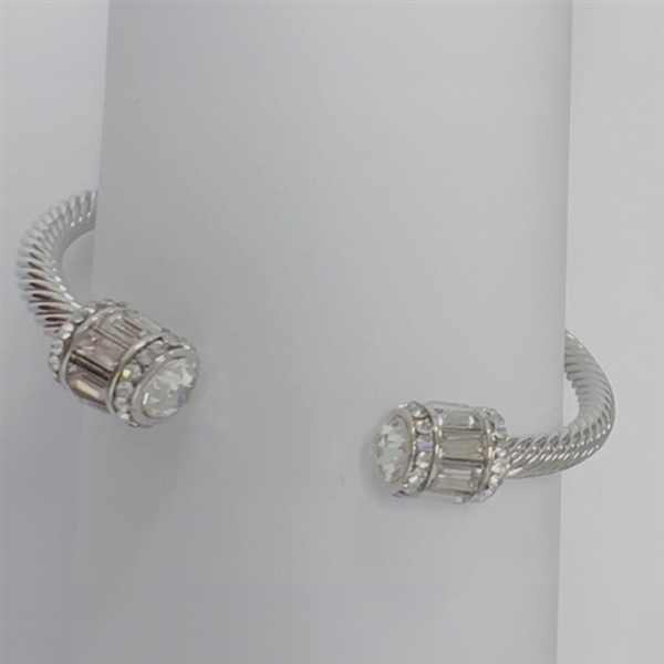 Elegant & Stylish Diamond Crystal Silver Toned Cable Open Cuff Bangle