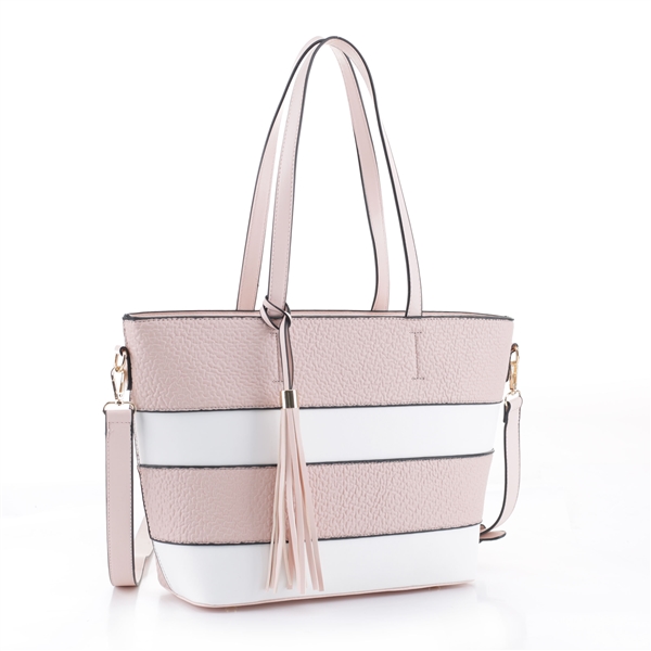 Seasonal Blush Pink & White Faux Leather Striped Fashion Tote