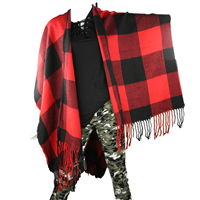 Gingham Pattern Ruana Red & Black Shawl Scarf