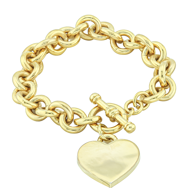 Lovely Big Golden Heart Charm Toggle Clasp Bracelet
