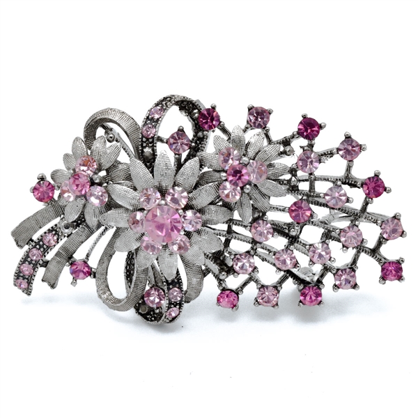 Sparkling Colored Crystals Ruthenium Toned Decorative Flower Fashion Brooch