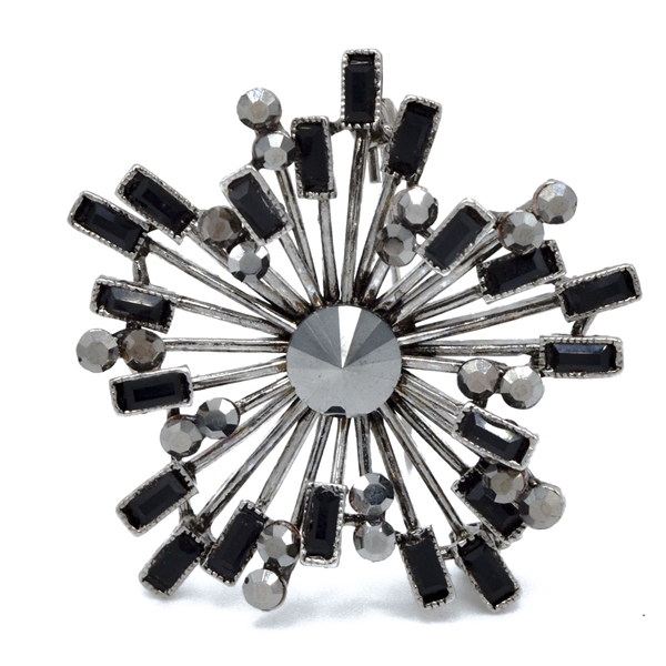 Sparkling Colored Crystals Silver Toned Sunburst Fashion Brooch