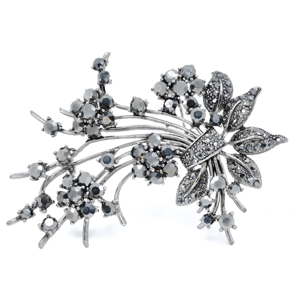 Sparkling Colored Crystals Silver Toned Decorative Fashion Brooch