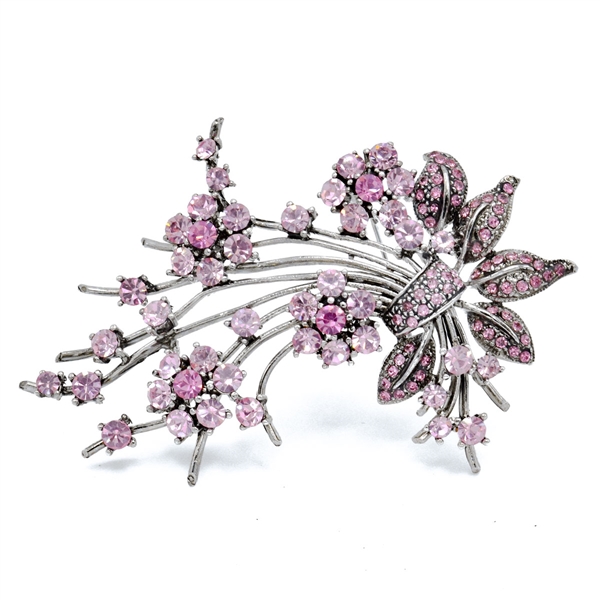 Sparkling Colored Crystals Silver Toned Decorative Fashion Brooch