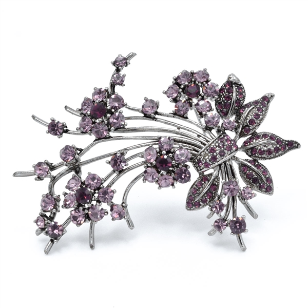 Sparkling Colored Crystals Silver Toned Decorative Fashion Brooch