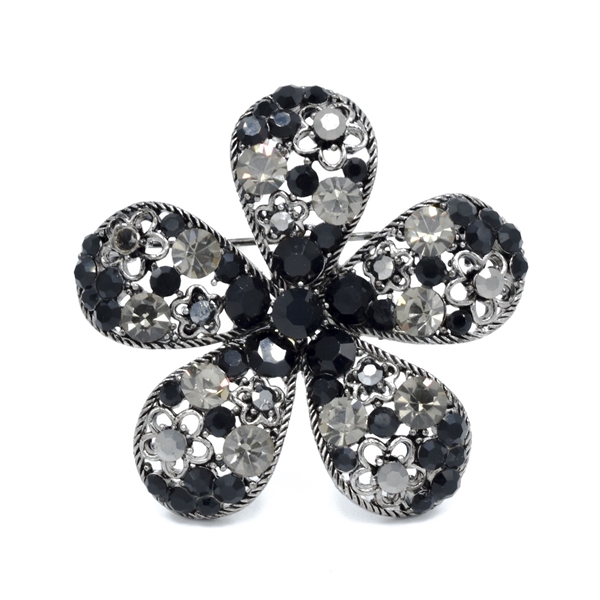 Sparkling Colored Crystals Ruthenium Toned Flower Fashion Brooch