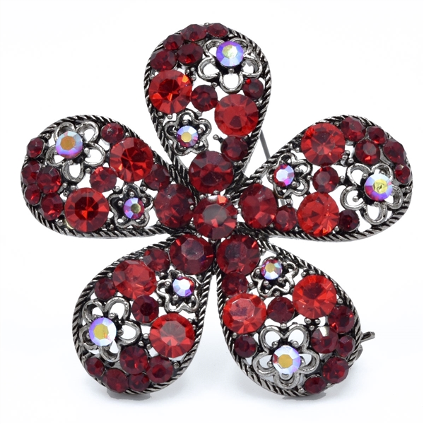 Sparkling Colored Crystals Ruthenium Toned Flower Fashion Brooch