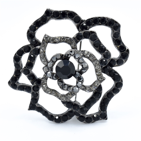 Sparkling Colored Crystals Ruthenium Toned Flower Fashion Brooch