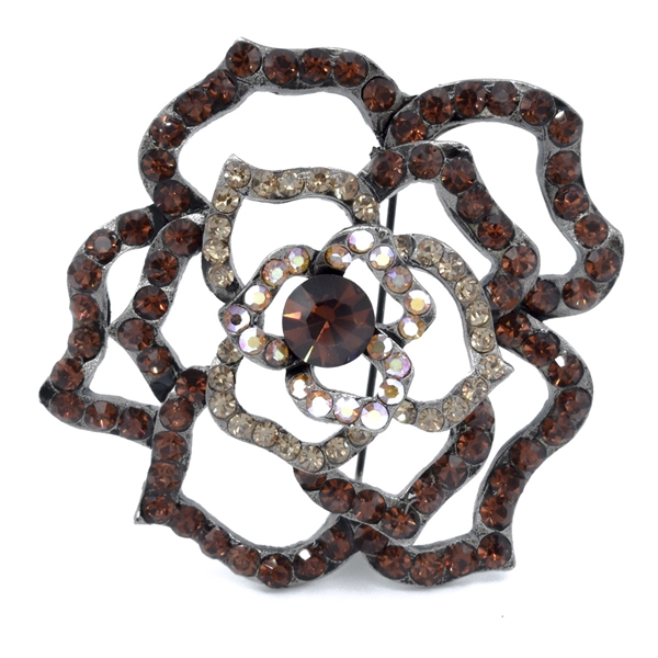 Sparkling Colored Crystals Ruthenium Toned Flower Fashion Brooch