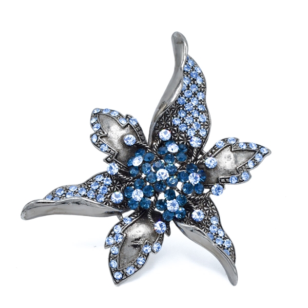 Sparkling Colored Crystals Ruthenium Toned Flower Fashion Brooch