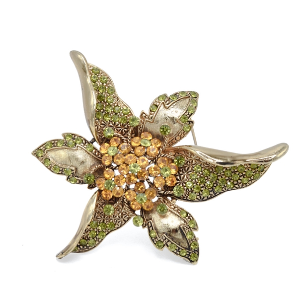 Sparkling Colored Crystals Ruthenium Toned Flower Fashion Brooch