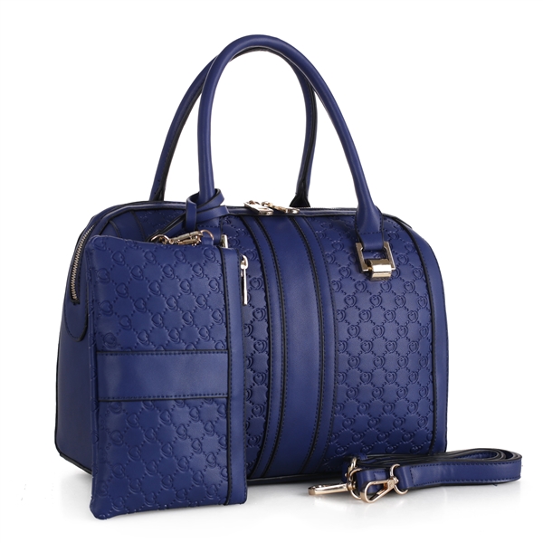 Royal Blue & Gold Debossing Design Carry-on Shoulder Tote Handbag