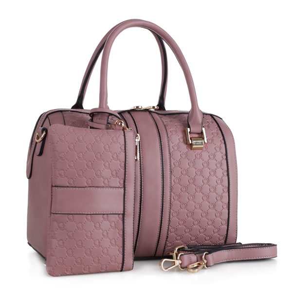 Mauve & Gold Debossing Design Carry-on Shoulder Tote Handbag