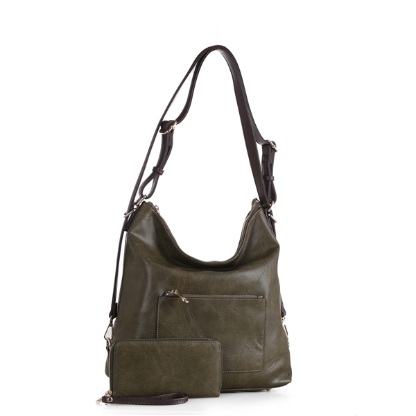 Olive & Gold 3-N-1 Crossbody Backpack Handbag Set