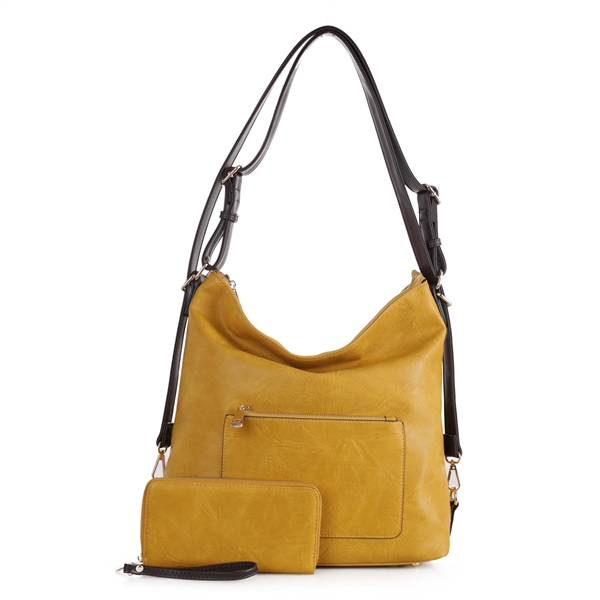 Yellow & Gold 3-N-1 Crossbody Backpack Handbag Set