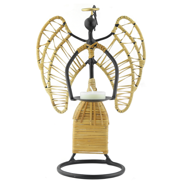 Wrought Iron Straw String Angel Candle Holder