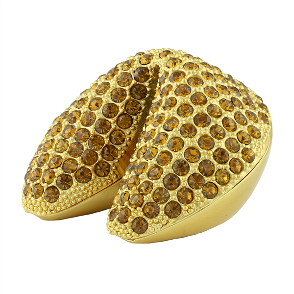 Topaz Crystals on Gold Textured Fortune Cookie Trinket Box