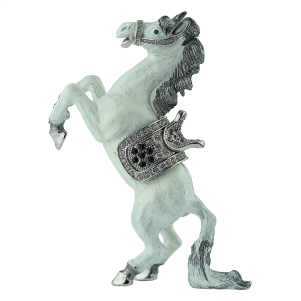 Sparkling Green, Black & Clear Crystals on White Giddy-up Horse Trinket Box