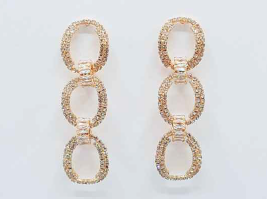 Fashion Sparkling Diamond Cubic Zirconia Crystal Gold Toned Stud Dangle Earrings