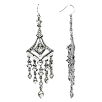 Decorative Lavish Opulent Clear Crystals Charm Post Dangle Silver-Toned Earrings