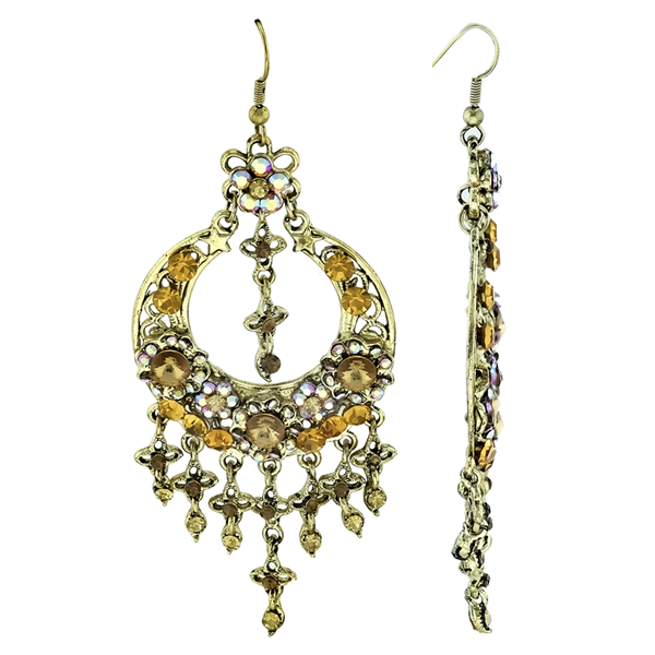 Decorative Orange Crystal Charm Post Dangle Gold-Toned Earrings