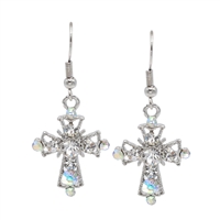 Spiritual Faith Sparkling Crystal Cross Silver Toned Drop Fish Hook Earrings