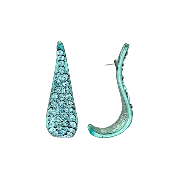 Cute Stylish Curvy & Sparkling Aqua Blue Crystals Stud Earrings