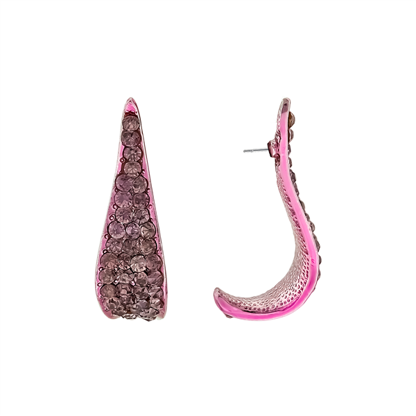 Cute Stylish Curvy & Sparkling Fuchsia Pink Crystals Stud Earrings