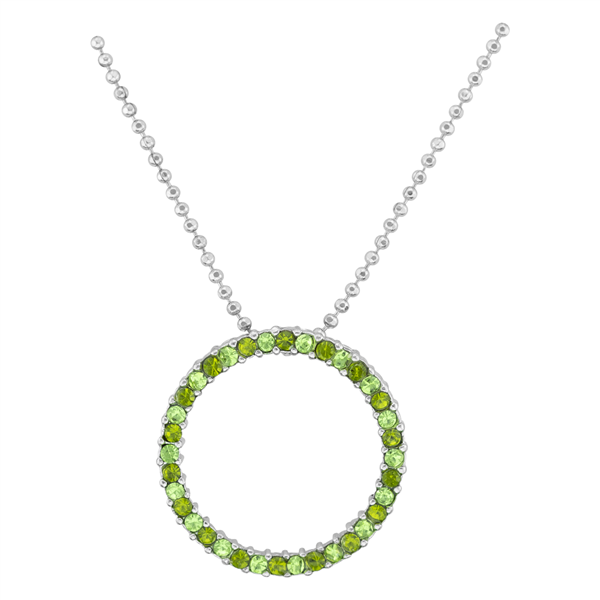 Gorgeous Sparkling Green Crystal Open Circle Silver Necklace