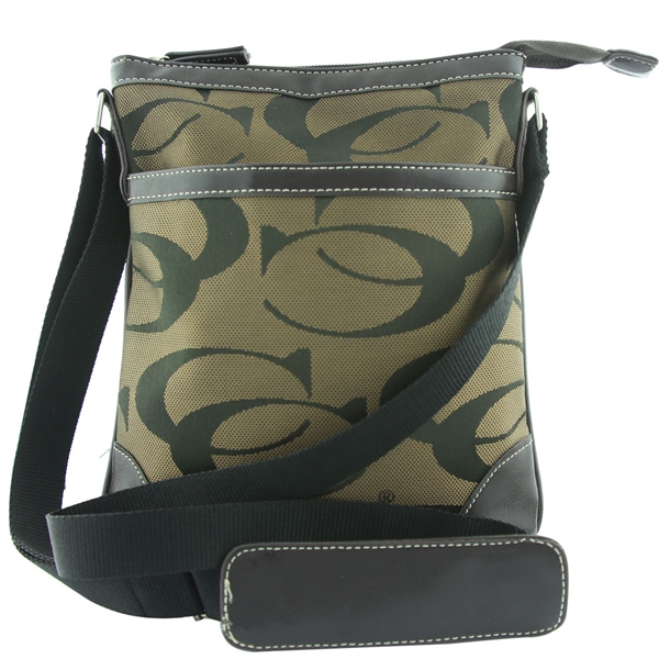 Printed CC Pattern on Two-Tone Brown Crossbody Shoulder Bag