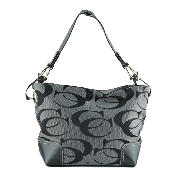 All Over Black CC Printed Pattern Double Link Gray Handbag