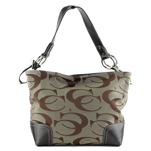 All Over Light Brown CC Printed Pattern Double Link Khaki Handbag