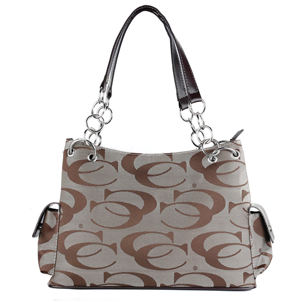 All Over Light Brown CC Printed Pattern Linked Khaki Handbag