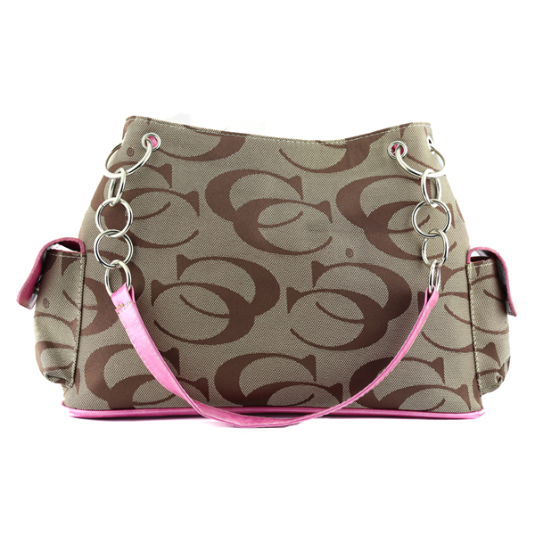 All Over Light Brown CC Printed Pattern Linked Two-Toned Khaki & Pink Handbag