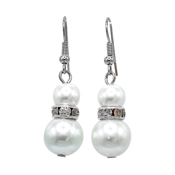 Beautiful Elegant & Stylish Glossy Cream Pearl & Diamond Crystal Fish Hook Earrings