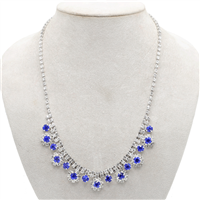 Elegant Fashion Sapphire Stone & Diamond Crystal Silver-Toned Necklace Set