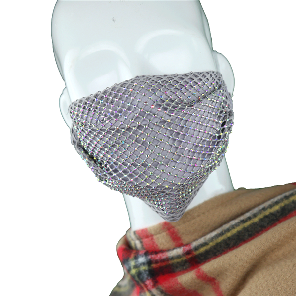 Sparkling Iridescent Rhinestone Fashion Grey Face Mask