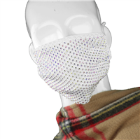 Sparkling Iridescent Rhinestone Fashion White Face Mask