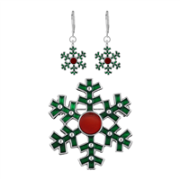 RED AND GREEN SNOWFLAKE PENDANT SET