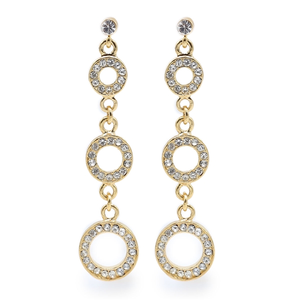 Fashion Lightweight Sparkling Diamond Crystal Triple Drop Gold Toned Post Backing Earrings