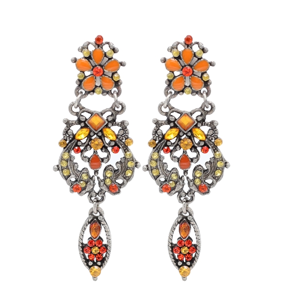 Fashion Sparkling Colored Crystals Silver Toned Fish Hook Earrings