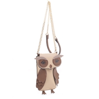 Beige & Brown Owl Design Crossbody Wallet