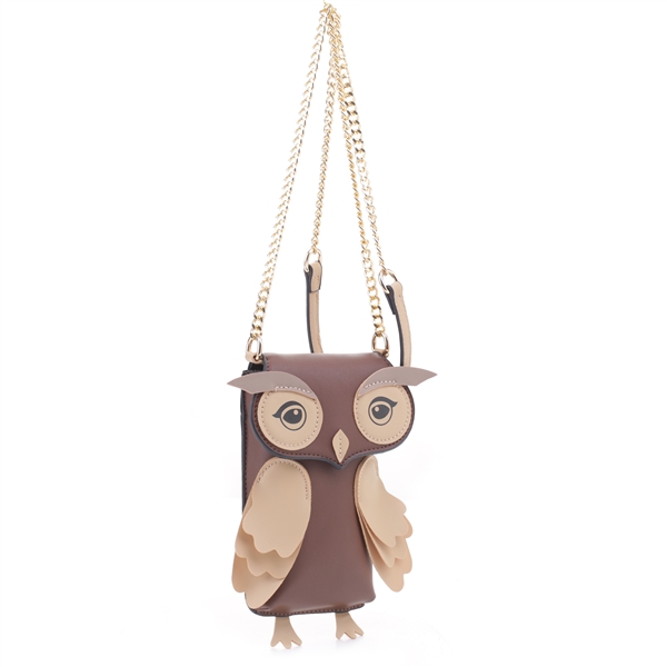 Dark Brown & Light Brown Owl Design Crossbody Wallet