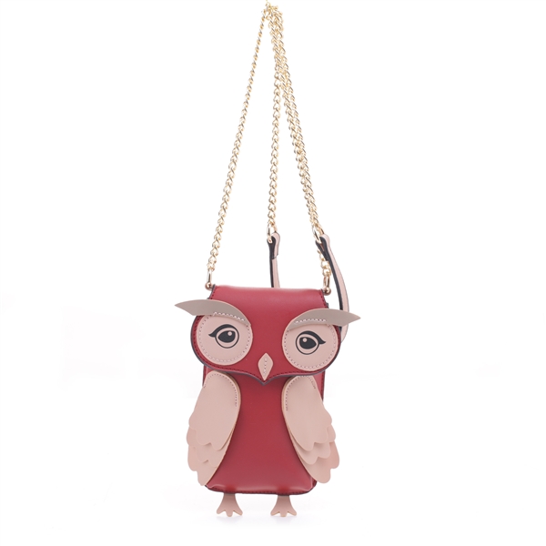 Red & Light Pink Owl Design Crossbody Wallet