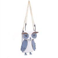 White & Blue Owl Design Crossbody Wallet